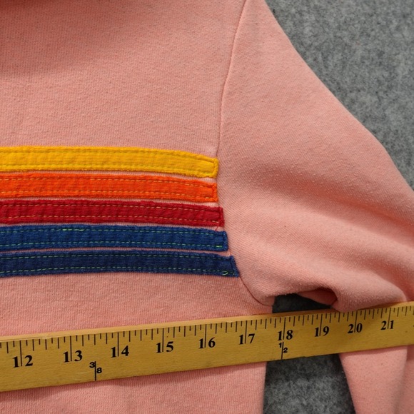 Aviator Nation Hoodie Womens XS Pink Crop 5 Stripe Rainbow Logo Fleece USA Made - Picture 5 of 15